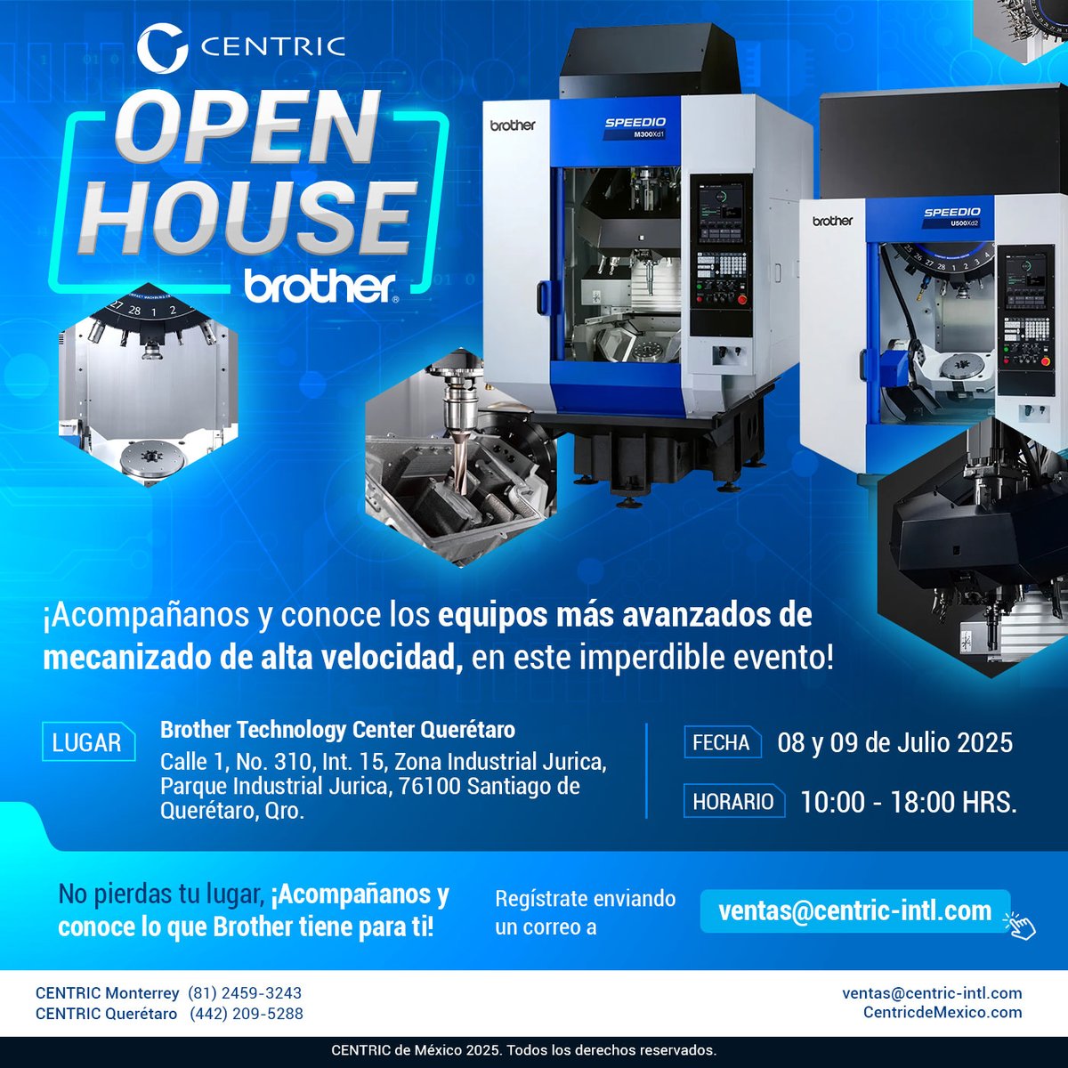 CentricIntl's tweet photo. ¡Descubre lo último en mecanizado de alta velocidad con Brother!
Te esperamos en nuestro Open House el 8 y 9 de julio en Querétaro.
#CentricCNC #BrotherCNC #TecnologiaCNC #OpenHouse #CNC #MaquinaCNC #Productividad https://t.co/1WjwDM8w5h