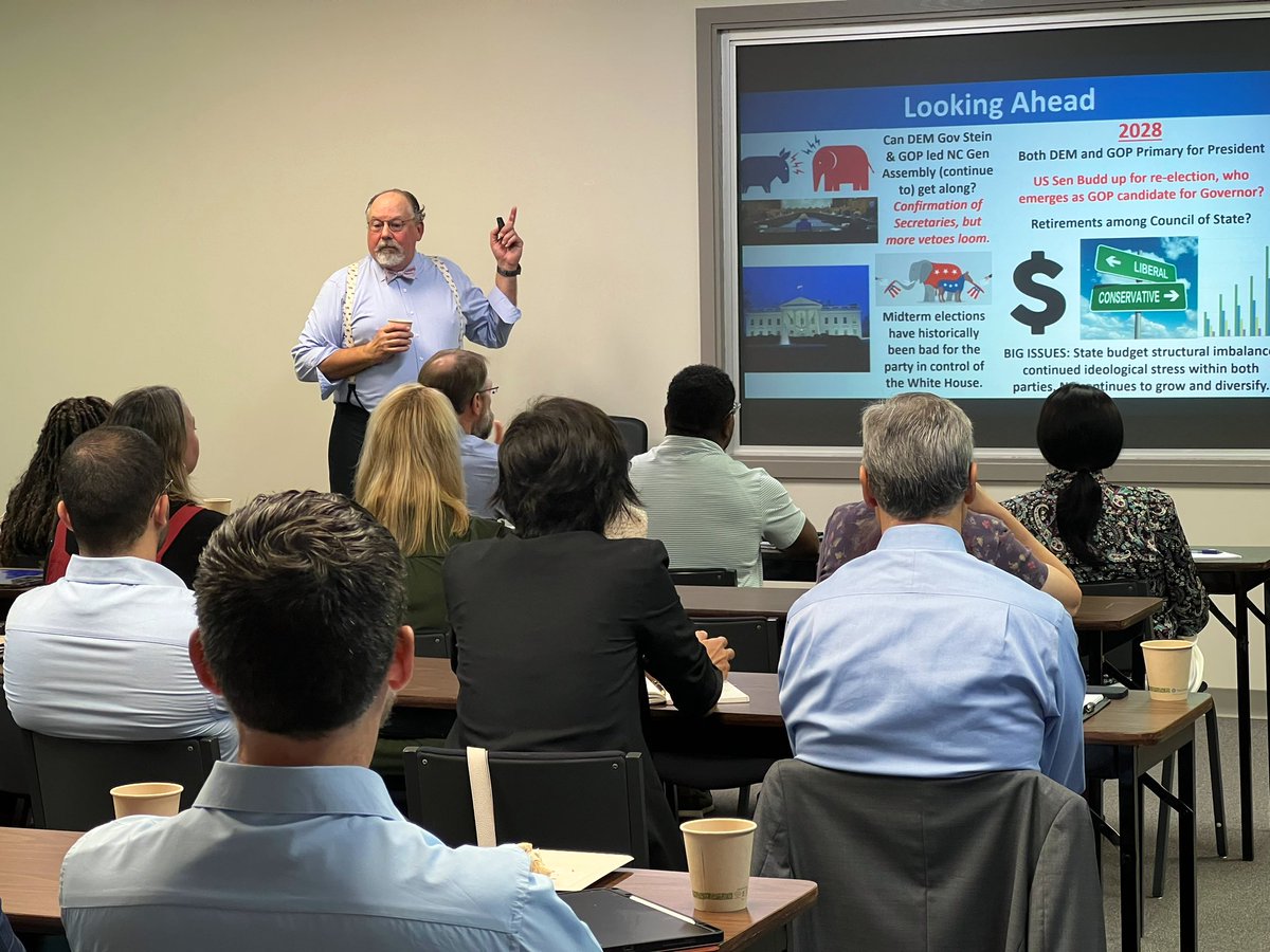 Spoke to a great group of super-engaged business and civic leaders this morning at <a href="/raleighchamber/">Greater Raleigh Chamber</a> - covered the goings-on at the NC General Assembly and how NC's growth and demographic changes are re-shaping the state's political landscape. <a href="/TheBigI_NC/">IIANC</a> #ncpol