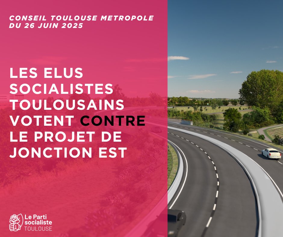 🚫🌱 Aux côtés des élus de gauche, nous avons refusé, au #ConseilTM, de valider le projet de jonction Est. 
❌ 92% d’avis négatifs en concertation
❌ 30 ha de nature détruits
❌ 95 M€ pour 30 sec gagnées
Agissons pour des mobilités durables, pas pour un projet du passé.