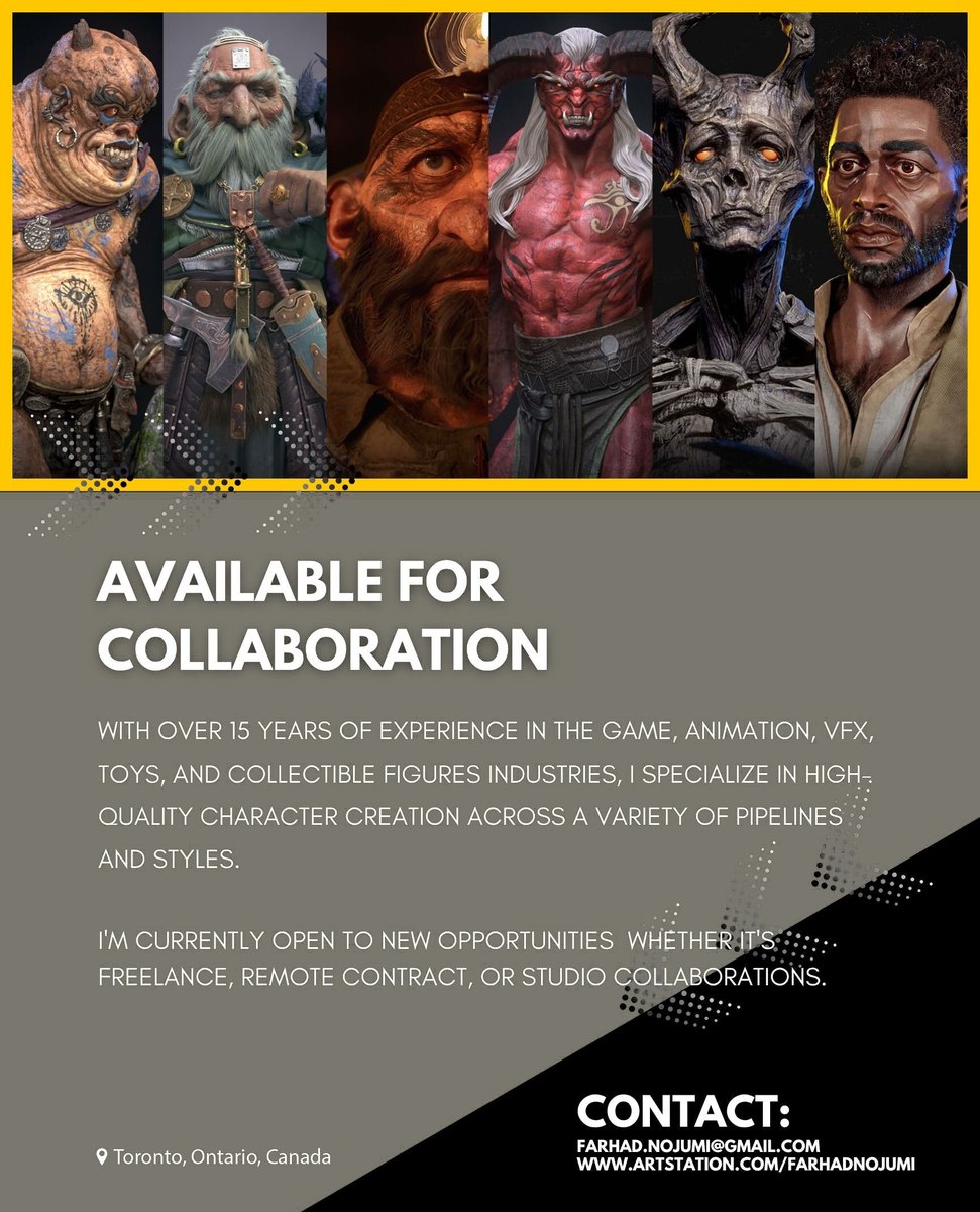 Hey guys,

I'm currently open to new opportunities whether it's freelance, remote contract, or studio collaborations.

My Artstation: artstation.com/farhadnojumi

Please feel free to share this post if you're interested.

Thanks in advance