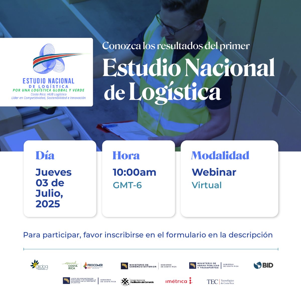 comexcr's tweet image. El primer Estudio Nacional de Logística (ENL) en 🇨🇷 llega a evidenciar la situación actual y posibles áreas de mejora del sector. Con el apoyo del sector público, la empresa privada y la academia, se darán a conocer los resultados. Inscríbase aquí: streamyard.com/watch/WahxUaK5…
