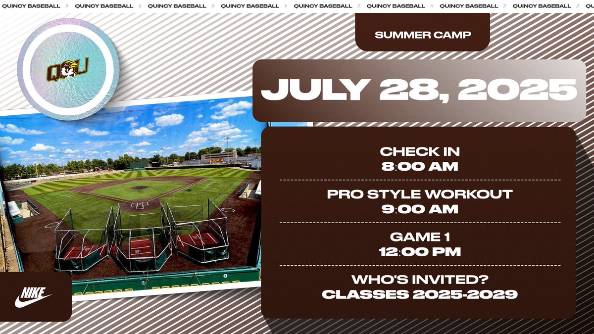 🚨SUMMER CAMP

📆July 28
📍Quincy IL
🏟️QU Stadium
⏰8AM registration
🔗quincybaseballcamps.com

#MenOfMayhem