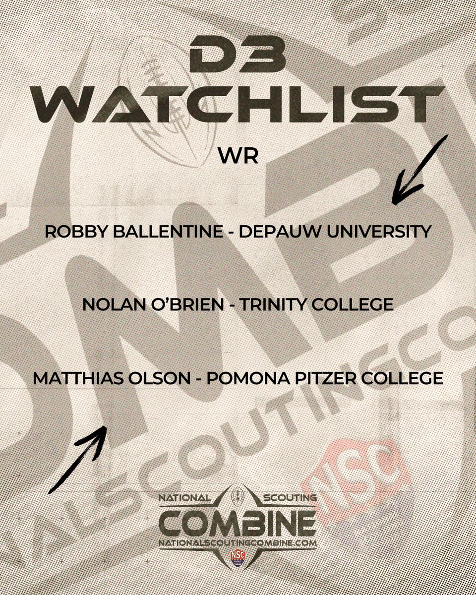National Scouting Combine (@nscombine) on Twitter photo D3 Watchlist Week 3 🏈
Let's go!
<a href="/DePauwTigersFB/">DePauw Football</a>
<a href="/NolanROBrien/">Nolan O'Brien</a>
<a href="/MatthiasOlson/">Matthias Olson (WR)</a>
#NSC2026 D3 Watchlist Week 3 🏈
Let's go!
<a href="/DePauwTigersFB/">DePauw Football</a>
<a href="/NolanROBrien/">Nolan O'Brien</a>
<a href="/MatthiasOlson/">Matthias Olson (WR)</a>
#NSC2026