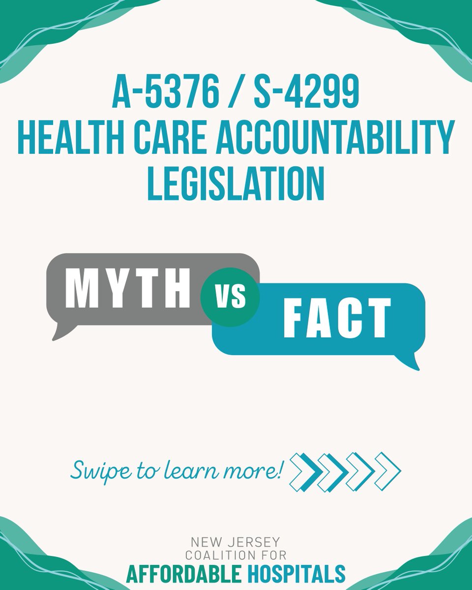 C4AH_NJ's tweet image. One week ago today, A5376 was voted out of committee. There are a lot of misconceptions around the bill! Let’s set a few things straight about this crucial measure which will address high & rising hospital costs & put money back in your pocket.