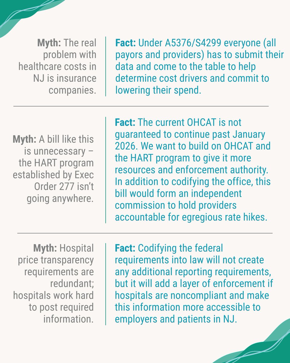 C4AH_NJ's tweet image. One week ago today, A5376 was voted out of committee. There are a lot of misconceptions around the bill! Let’s set a few things straight about this crucial measure which will address high & rising hospital costs & put money back in your pocket.