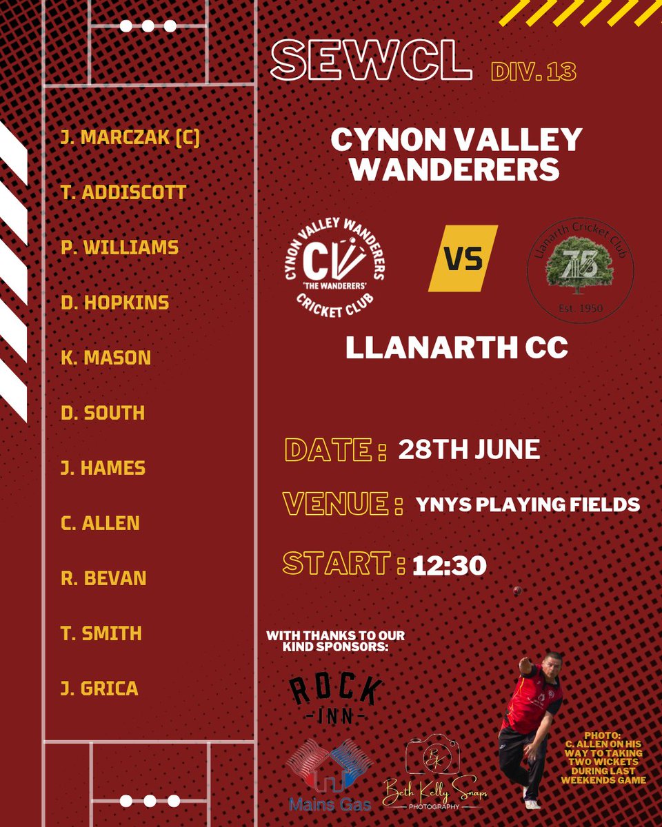 Cynon Valley Wanderers CC (@cvwandererscc) on Twitter photo Our team to face table toppers <a href="/LlanarthCC/">Llanarth CC π³</a> this weekend at home.
Come down and support the lads if you can Our team to face table toppers <a href="/LlanarthCC/">Llanarth CC π³</a> this weekend at home.
Come down and support the lads if you can