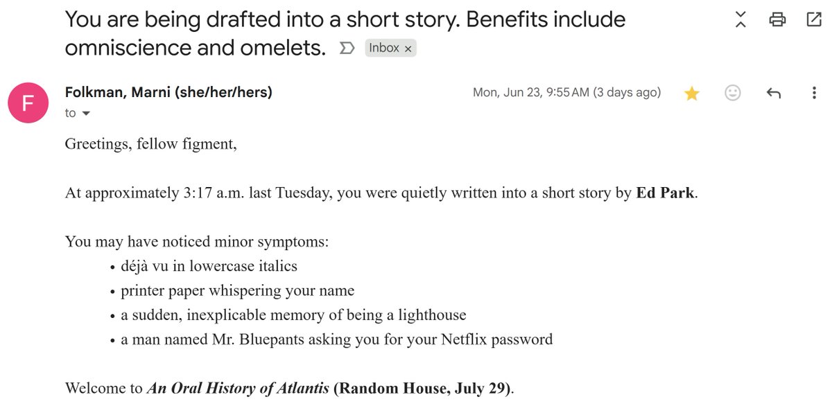 adamm0rgan's tweet image. Best book publicity email I&apos;ve seen in a long time.