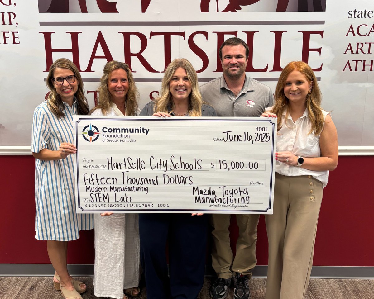Thank you to Mazda Toyota Manufacturing for presenting the $15,000 MTM Grant for HHS Modern Manufacturing students to design and build a Mobile Stem Lab where HHS students lead workshops for younger students and recruiting opportunities for the Manufacturing Program.