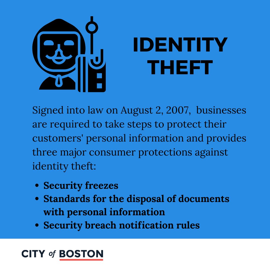 ConsumerBoston's tweet image. Did you know that businesses are required to take steps to protect your personal information?

#identitytheft #consumeraffairs #consumerportection #boston #cityofboston #themoreyouknow