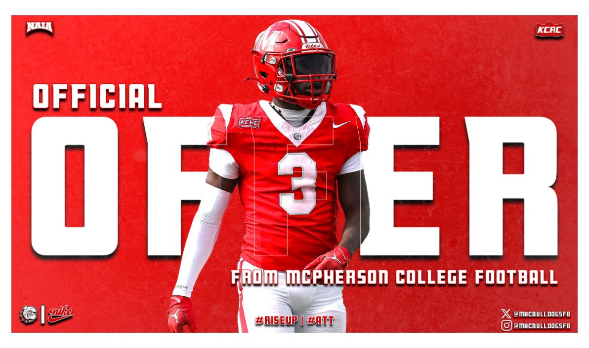 Brady Midler (@midlerbrady) on Twitter photo #AGTG blessed to receive an offer from <a href="/MACBulldogsFB/">McPherson Football</a> - thank you <a href="/CoachKRocheford/">Kenton Rocheford</a> for the opportunity!
<a href="/BrewerHSFB/">Brewer Football</a> <a href="/MarteJr/">Marte Amrine Jr.</a> <a href="/CoachColeman88/">Jayden Coleman</a> <a href="/TheBHanspardII/">Byron Hanspard II</a> <a href="/TPDfootballinfo/">Daniel Foster</a> <a href="/mcbseth51/">Seth McBride</a> #AGTG blessed to receive an offer from <a href="/MACBulldogsFB/">McPherson Football</a> - thank you <a href="/CoachKRocheford/">Kenton Rocheford</a> for the opportunity!
<a href="/BrewerHSFB/">Brewer Football</a> <a href="/MarteJr/">Marte Amrine Jr.</a> <a href="/CoachColeman88/">Jayden Coleman</a> <a href="/TheBHanspardII/">Byron Hanspard II</a> <a href="/TPDfootballinfo/">Daniel Foster</a> <a href="/mcbseth51/">Seth McBride</a>