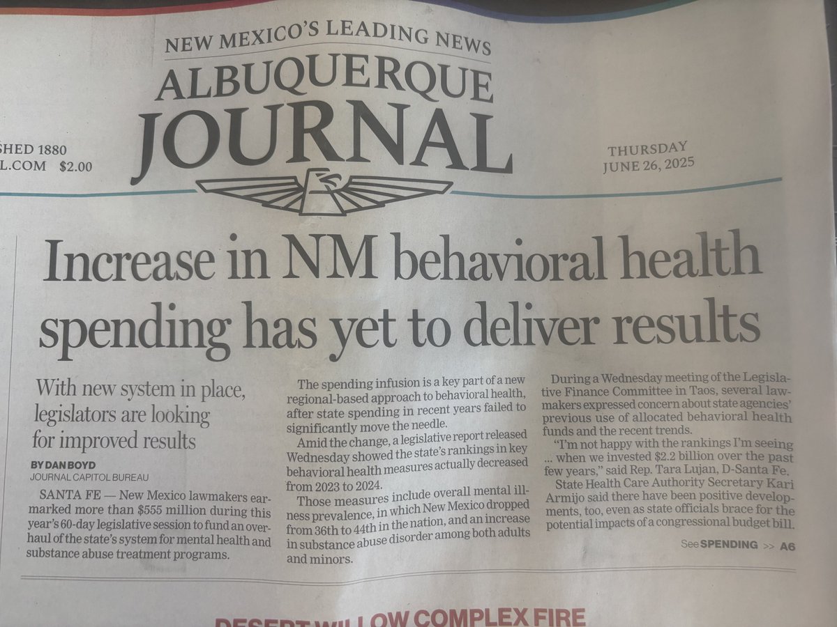 Paul Gessing (@pgessing) on Twitter photo Is there a more evergreen New Mexico news story headline than the one in today's <a href="/ABQJournal/">Albuquerque Journal</a>? No surprise they changed it online. "Increase in ______ spending has yet to deliver results" <a href="/bobkkob/">Bob Clark</a> <a href="/NMHouseGOP/">New Mexico House Republicans</a> <a href="/NMSenate_GOP/">New Mexico Senate Republicans</a> <a href="/NMSuncast/">Suncast</a> <a href="/TheNewMexicoSun/">New Mexico Sun</a> <a href="/1housestrauss/">Eric Strauss</a> <a href="/oak4nm/">Opportunity for All Kids New Mexico</a> Is there a more evergreen New Mexico news story headline than the one in today's <a href="/ABQJournal/">Albuquerque Journal</a>? No surprise they changed it online. "Increase in ______ spending has yet to deliver results" <a href="/bobkkob/">Bob Clark</a> <a href="/NMHouseGOP/">New Mexico House Republicans</a> <a href="/NMSenate_GOP/">New Mexico Senate Republicans</a> <a href="/NMSuncast/">Suncast</a> <a href="/TheNewMexicoSun/">New Mexico Sun</a> <a href="/1housestrauss/">Eric Strauss</a> <a href="/oak4nm/">Opportunity for All Kids New Mexico</a>
