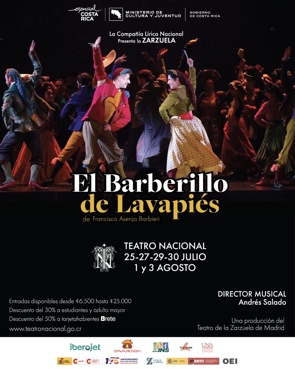 ¡𝗕𝗢𝗟𝗘𝗧𝗢𝗦 𝗬𝗔 𝗔 𝗟𝗔 𝗩𝗘𝗡𝗧𝗔!

La Compañía Lírica Nacional y el Teatro Nacional del Ministerio de Cultura y Juventud Costa Rica presentan "El Barberillo de Lavapiés".

Adquiera las entradas AQUÍ:
boleteria.teatronacional.go.cr/eventperforman…