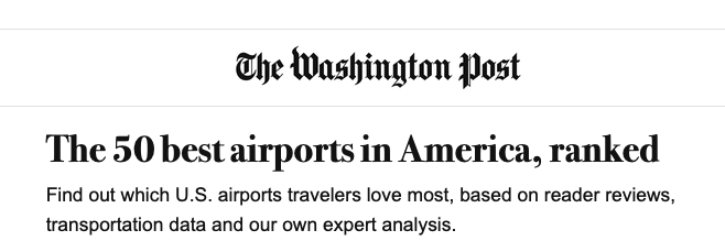 i was not expecting them to acknowledge my all-time favorite airport by a landslide, which is long beach, but they did--at #2!!