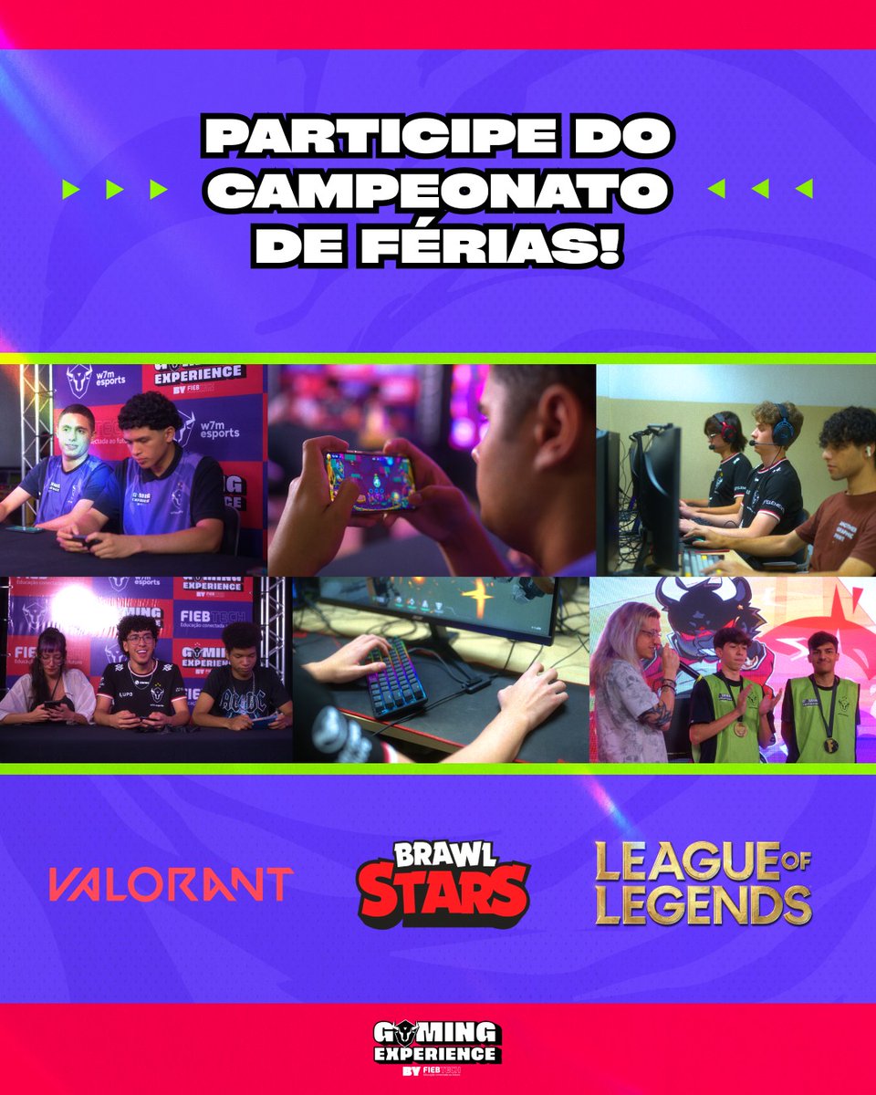 W7MGamingXP's tweet photo. 🎮 A temporada de férias chegou na FIEBTECH!
Valorant, Brawl Stars e LoL te esperam nos nossos campeonatos 100% online.
Monte seu squad, represente sua escola e bora pro game! 💪🏽🔥 https://t.co/qhouWEJlmh