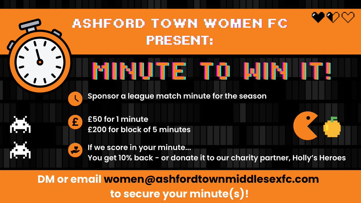 AshfordTownWFC's tweet image. ⏱️ 𝗠𝗶𝗻𝘂𝘁𝗲 𝘁𝗼 𝗪𝗶𝗻 𝗜𝘁!⏱️
Sponsorship with a chance of getting your money back with every league goal we score in 2025/26! A whole new way to support the Tangerines.
⏱️ Pick a minute between 1-90
⚽️ We score, you win!
Open to businesses, individuals, everyone!
⬇️…