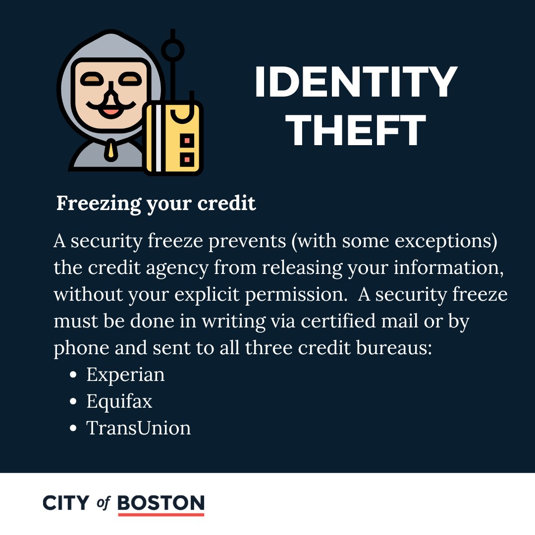 ConsumerBoston's tweet image. If you experience fraud, you should freeze your credit! Here's what you should know.

#credit #freeze #creditfreeze #consumeraffairs #identitytheft #boston #protectyourcredit #consumerprotection