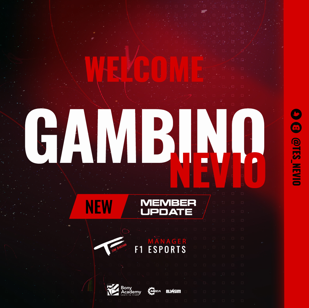 🚨 New @f1esports Manager!🚨

Welcome Nevio Gambino to our team!

The german joins the management team after after showing great potential as a manager and a scout for TTM.

Welcome to TES <a href="/TES_Nevio/">TES_Nevio</a> 🎉

#Welcome  #TES #newsignings #simracing #f1esports