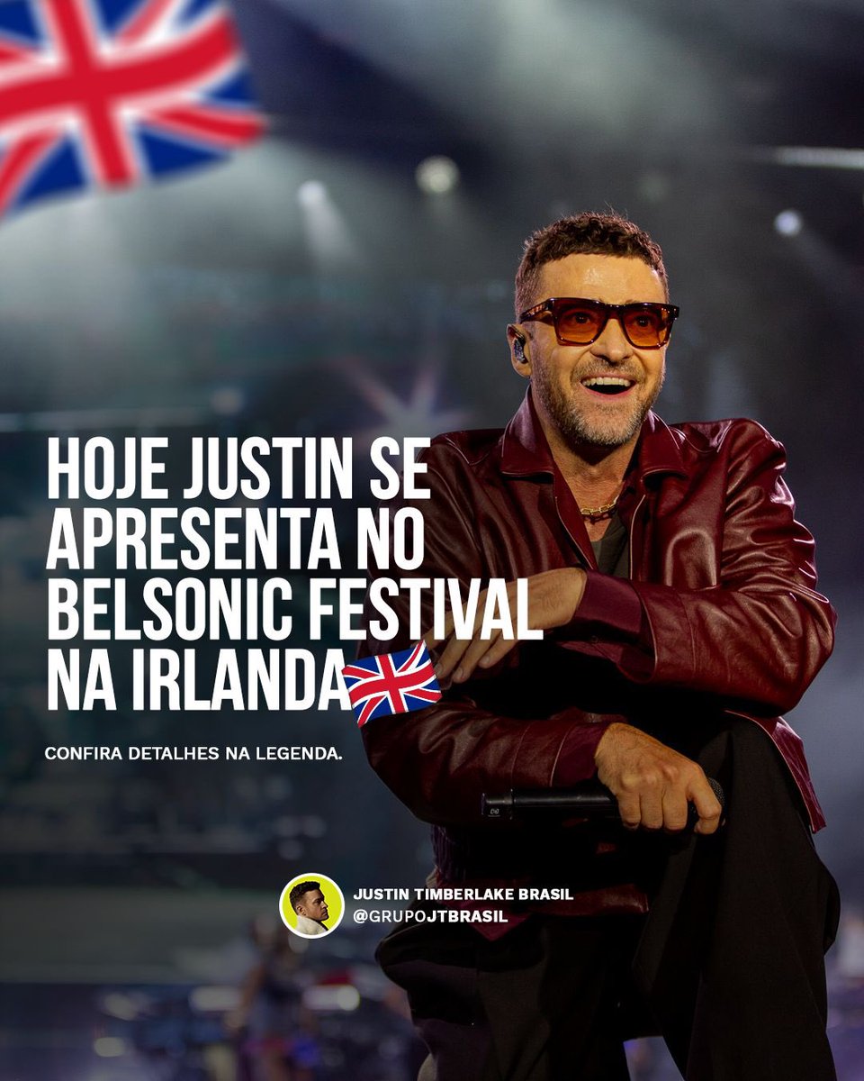grupojtbrasil's tweet photo. Hoje é dia de #JustinTimberlake no Belsonic Festival em Belfast!
📍 Ormeau Park
🕑 Show às 17h (BSB)
Sem transmissão confirmada.
#JTLive25 #Belsonic2025 #JTFans https://t.co/vonW2K3mYg