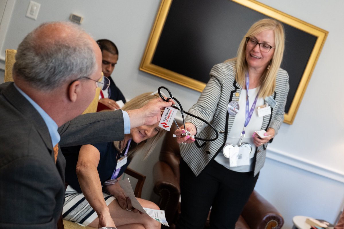 ANANursingWorld's tweet photo. Today, nurse advocates are leaving a stethoscope behind after their meetings on the Hill. A physical reminder that nurses are the heartbeat of healthcare, and their voices are being heard. #ANAHillDay #NursesVote #ThePowerOfNurses https://t.co/u5S80nZ7u3
