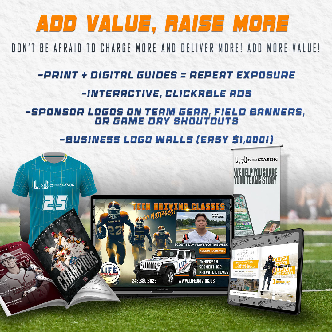 What prices should you charge for media guide ads? 🧐

Pricing out your media guide ads shouldn't be rocket science👨‍🔬 Start with your fundraising goal and a realistic estimate on the number of ads you'll sell! Divide those and get your average ad price.

Create tiered options so