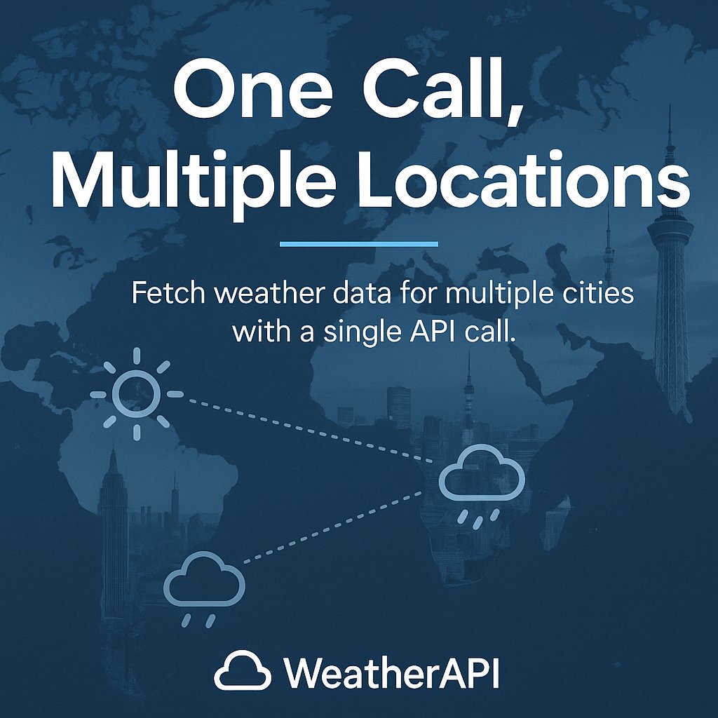 🌍 Need weather for multiple locations at once?

With WeatherAPI’s Bulk Request, get real-time, forecast, or historical data for hundreds of cities in a single call.

Scale smart → weatherapi.com
#WeatherAPI #BulkRequest #MultiLocationData #DevTools
#weather