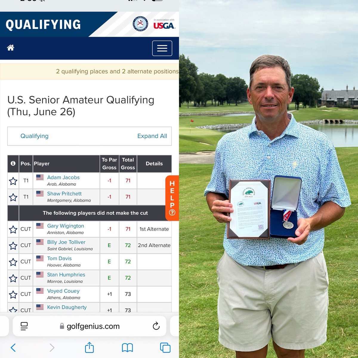 Congratulations to Shaw Pritchett on finishing as the Medalist and qualifying for the US Senior Amateur Championship!!