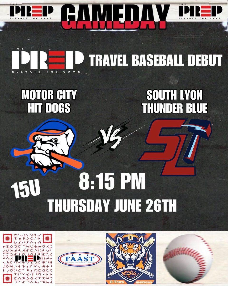 ThePrep3's tweet image. Tune in tonight for The PreP’s travel baseball debut in the D-Town Showdown!!!⚾️
A couple of high level travel organizations meeting at The Corner Ballpark as the Motor City Hit Dogs take on the South Lyon Thunder (Blue)🔥
Tune in as we go live just before first pitch 🚨