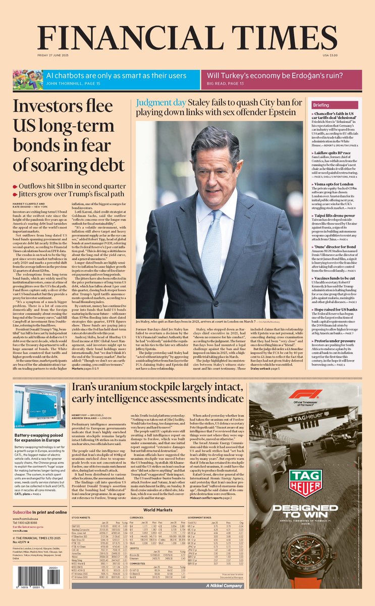 Just published: front page of the Financial Times, international edition, Friday June 27 on.ft.com/3HWNgsI