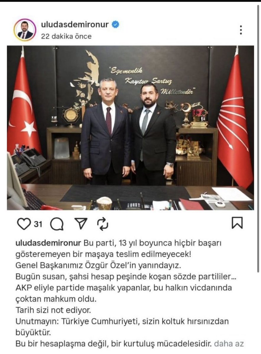 Bedri Ağaç (@bedriagac) on Twitter photo Halen Kars İl Başkanı olan şahsın; sayın <a href="/kilicdarogluk/">Kemal Kılıçdaroğlu</a> na hakaret dolu paylaşımını; eski bir İl Başkanı olarak utanarak okudum. Hak ettiği cevabı verdik tabiki, ancak;
Asıl üzüldüğüm şey; Partimizin 13 Yıl Genel Başkanlığını şerefi ve onuruyla yapan, Türkiye’nin yetiştirdiği; Halen Kars İl Başkanı olan şahsın; sayın <a href="/kilicdarogluk/">Kemal Kılıçdaroğlu</a> na hakaret dolu paylaşımını; eski bir İl Başkanı olarak utanarak okudum. Hak ettiği cevabı verdik tabiki, ancak;
Asıl üzüldüğüm şey; Partimizin 13 Yıl Genel Başkanlığını şerefi ve onuruyla yapan, Türkiye’nin yetiştirdiği;