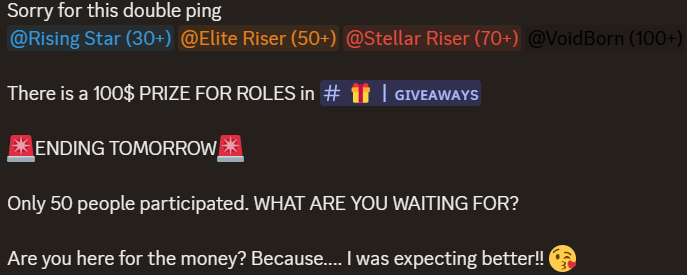 Dear Risers,
you love rewards...
we love giving them.

sounds like the perfect duo.

join our discord, claim your role, join the $100 giveaway

you’re welcome :)
