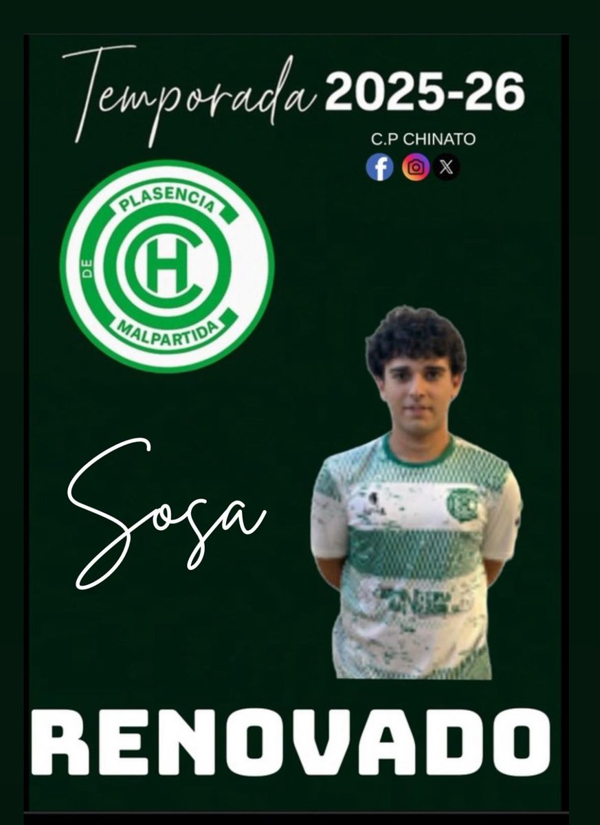 **🚨 ¡OFICIAL Y CON TODO! 🚨**  

**⚽ Jorge Sosa RENUEVA con el CP Chinato para 2025**  
💚 *¡Una temporada más de magia en el mediocampo!

✔️ **Ese guante en la pierna izquierda** 🧤✨ seguirá regalándonos: 
🔥 *Calidad*  
👁 *Visión de juego*  
🎨 *Talento puro* 
<a href="/CPChinato/">CP Chinato</a>