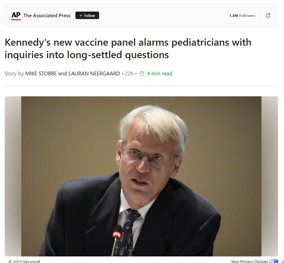 AdamUrato1's tweet image. The science is not "long-settled" regarding vaccines.
Headlines like this are misleading.
Even an article by vaccine advocates in the NEJM last year called for more funding for vaccine safety research because the science isn't settled. nejm.org/doi/full/10.10…