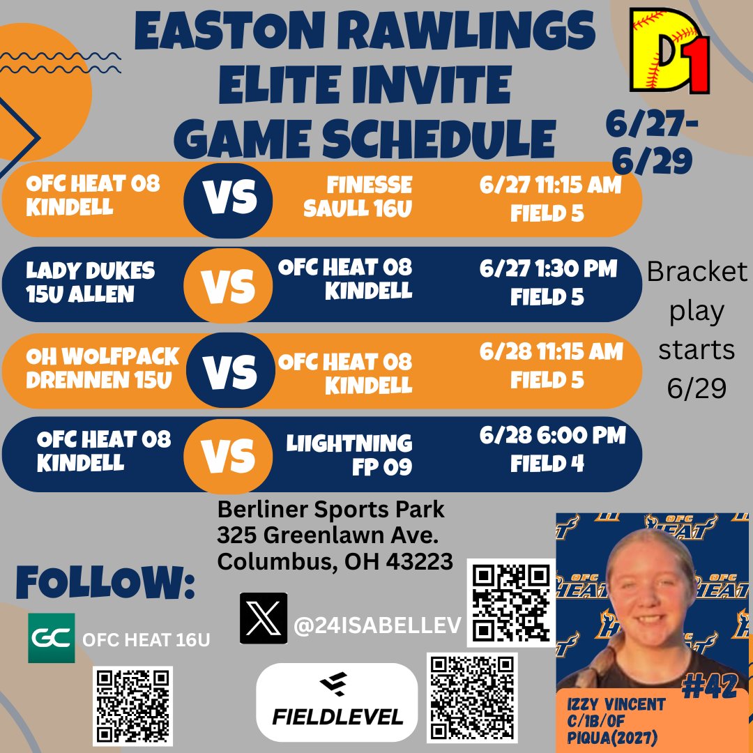 Come check us out this weekend at the Easton Rawlings Elite Invite!! <a href="/d1fastpitch1/">D1 Fastpitch</a>  <a href="/NKUNorseSB/">NKU Softball 🥎</a> <a href="/Paige_McMenemy/">Paige McMenemy</a> <a href="/ZipsSB/">Akron Zips Softball</a> <a href="/Coach_MGardner/">Michelle Gardner</a> <a href="/ToledoSoftball/">Toledo Softball</a> <a href="/ODU_Softball/">Ohio Dominican Softball</a> @stephenoswald2 <a href="/piquasoftball/">Piqua Indians softball</a>