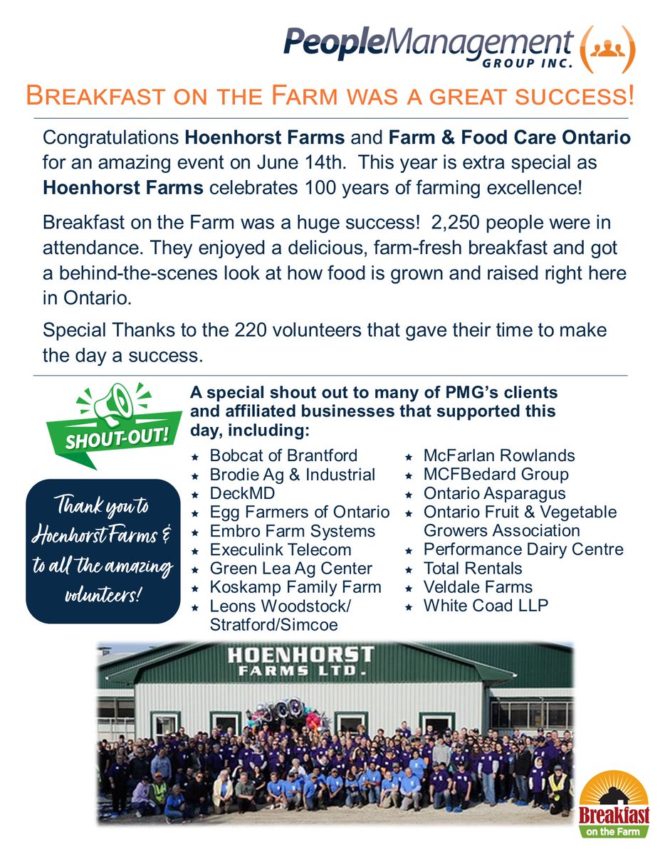 PMG was a proud sponsor of Breakfast on the Farm and our President, Cheryl was a member of the planning committee. Congratulations to everyone involved for a job well done! 
 
#ontag #farmsafety #farmingsafe  #FarmFresh #SupportLocal #farmfoodcareon #FarmAndFoodCareOntario