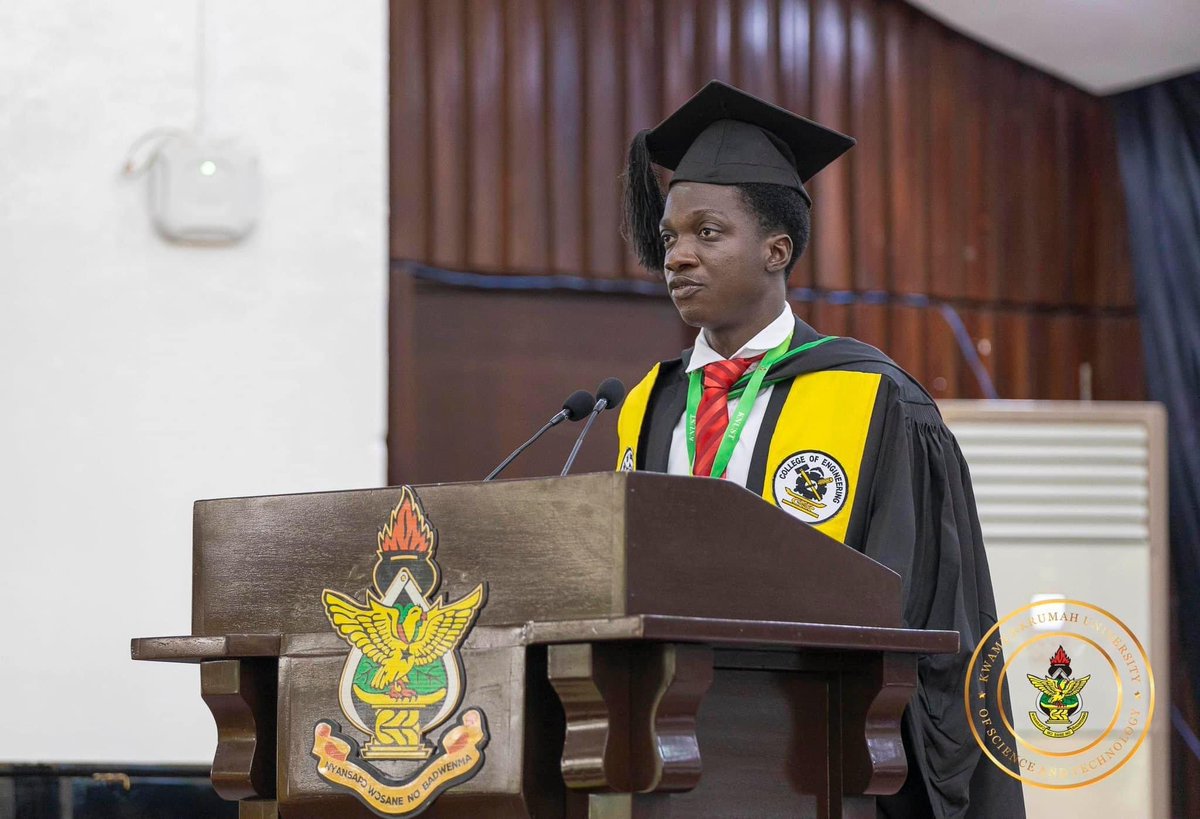 📍📍ATTENTION STUDENTS📍📍

In 2024, Isaac Jesutofunmi Oniti from the Department of Computer Engineering at age 19 became the youngest KNUST student to emerge as valedictorian with a CWA87.23 since 1952. 🧠🧠

Who becomes the valedictorian for the class of 2025❓👀