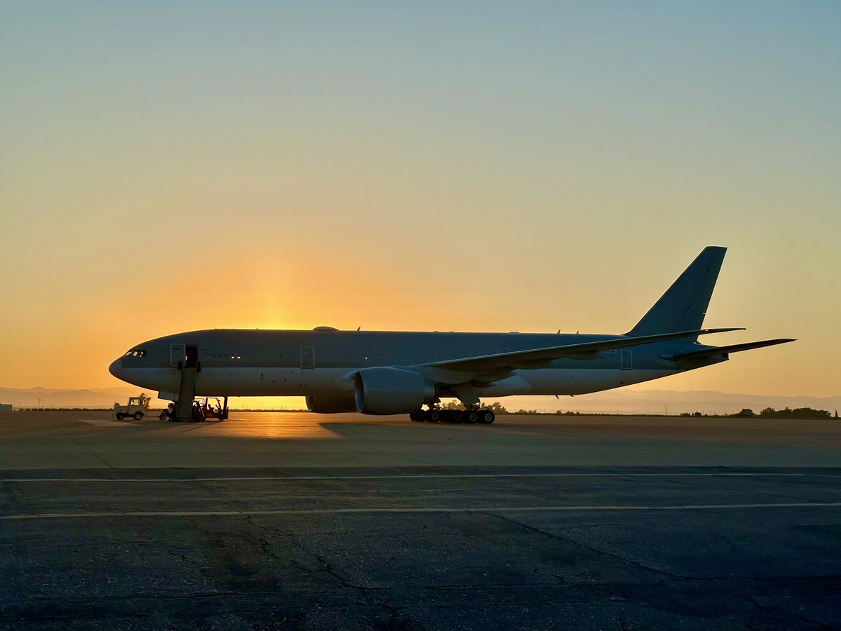 Clear skies above Merced-Castle Airport as our 777-200LRMF undergoes its final phases of noise testing.