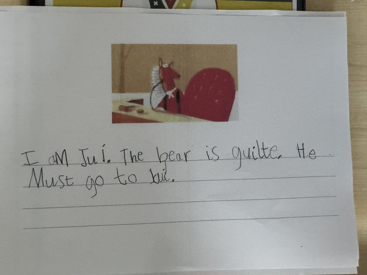 Miss_Keith_EYFS's tweet photo. Immersion week and skills week complete. Finally, we got to writing up the trial in court and the judges verdict. So proud of the children @BrooklandsPrim @FlyingHighTrust https://t.co/Vuky2TyXpb