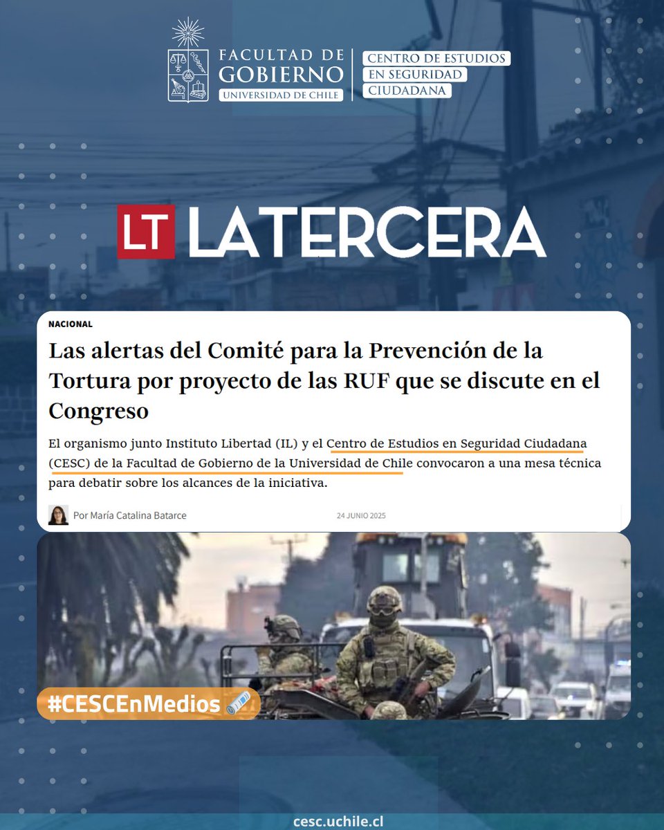 CESC_UChile's tweet image. #CESCenMedios 🗞️ | Diálogo por las RUF en Chile
El CESC de @gobierno_uchile coorganizó la Mesa “Hacia un Acuerdo Transversal sobre el Uso de la Fuerza”, junto a @InstLibertad, @mnptChile, policías y parlamentarios.

Cobertura en @laterceracom 📲

#Seguridad #DerechosHumanos
