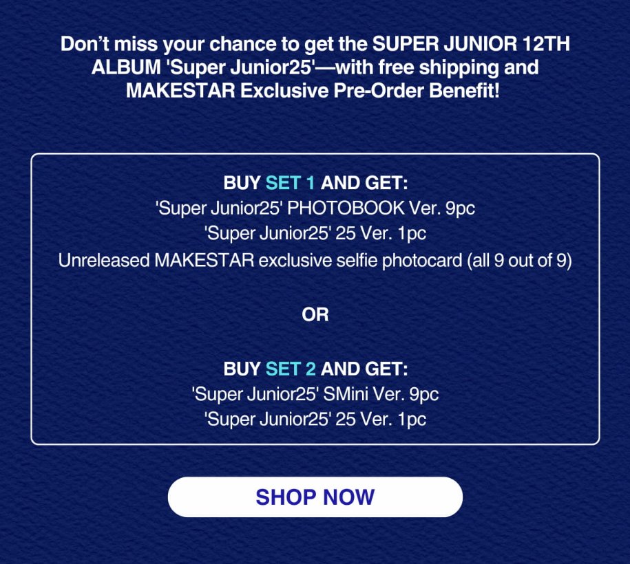 Suju_Union's tweet photo. 🎉 NO SHIPPING FEES 🎉

I-ELF, attention! ☝️ Check Link! 🔗

Shipping accounts for a fortune of your purchase? 😭
Solution incoming! 💡
@Makestarcorp offers a no-shipping-fee deal for international ELF! 😍

What do you get?
✅ All 9 versions of the PHOTOBOOK ver!
✅ 1x 25 ver!
✅ All 9 exclusive MAKESTAR pocas! 

👉 Exclusive no-shipping-fees link: 
🔗 https://t.co/QS4BIf2Nz1

Let's boost SJ's physical sales! 🔥

#SUPERJUNIOR #SuperJunior25 #슈퍼주니어