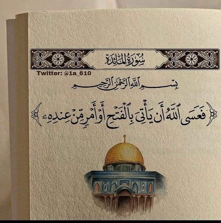 {فَعَسَى ٱللَّهُ أَن يَأۡتِيَ بِٱلۡفَتۡحِ أَوۡ أَمۡرٖ مِّنۡ عِندِهِۦ فَيُصۡبِحُواْ عَلَىٰ مَآ أَسَرُّواْ فِيٓ أَنفُسِهِمۡ نَٰدِمِينَ} (المائدة:٥٢)
صدق الله العظيم