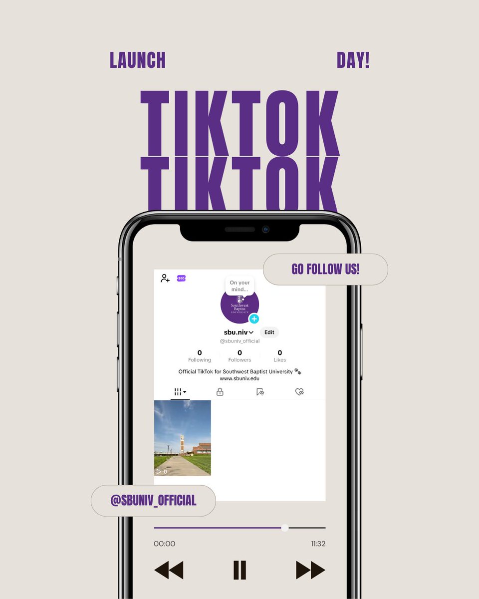 📣 Big news! Southwest Baptist University is now on TikTok! 🎉
Follow us for a behind-the-scenes look at campus life, student stories, and more — you won’t want to miss it! 👀💜
#BearcatNation #SBUTikTok #TikTokLaunch