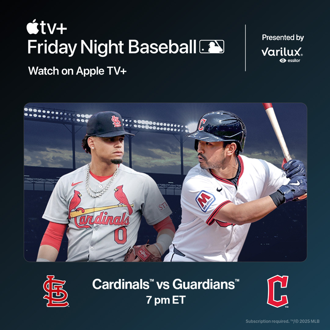 CleGuardians's tweet photo. #FridayNightBaseball is here.

Watch us take on the Cardinals live on @AppleTV.

https://t.co/SDUmEUSzfD

#GuardsBall https://t.co/35HM3LquDp