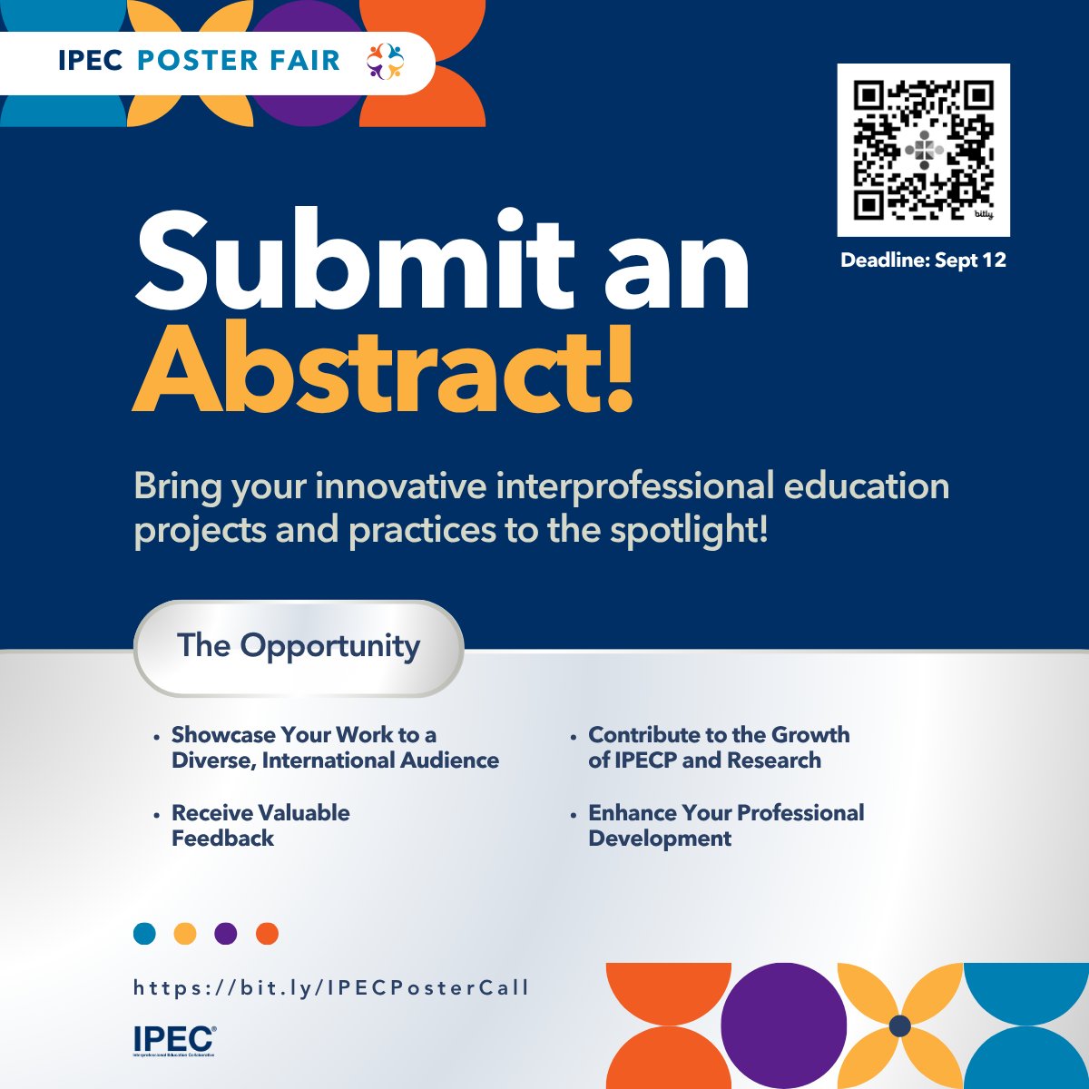 📢 Call for Abstracts Open!
Share your innovative #IPECP projects at the Nov 20, 2025 IPEC Virtual Poster Fair.
All health professions welcome—at any stage of development.
🗓️ Abstract Deadline: Sept 12, 2025
🔗 Submit &amp; learn more: bit.ly/IPECPosterCall