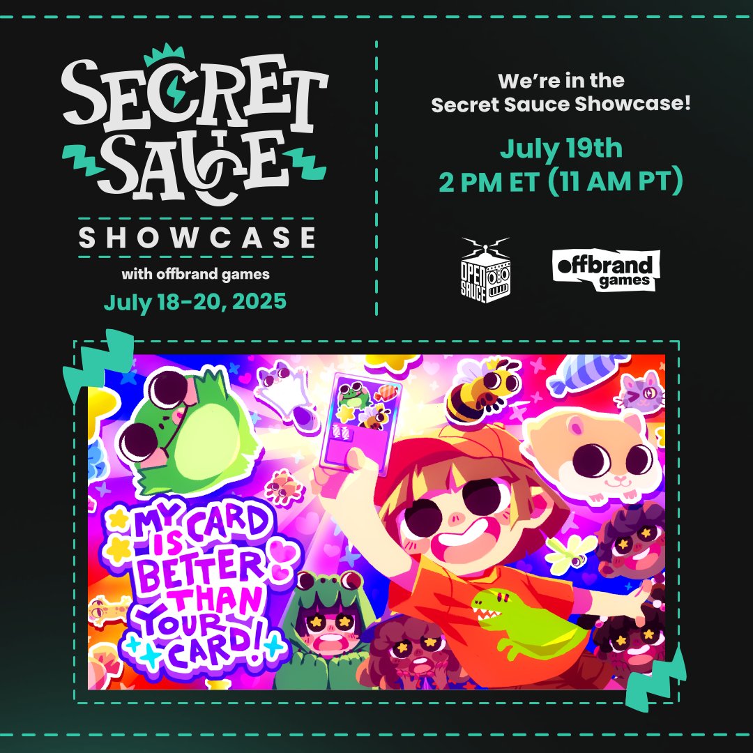 Utu_Studios's tweet image. Exciting news! 🐸🎺
We will be taking part in the digital showcase for Secret Sauce, hosted by @offbrand_games and @OpenSauceLive
Tune in on July 19th at 2 PM ET (11 AM PT) for some awesome indie games and an announcement from us!