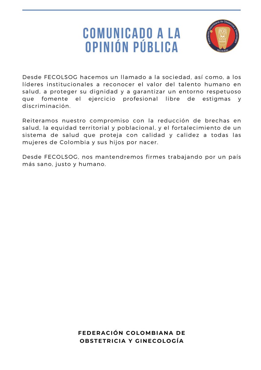 Desde FECOLSOG rechazamos toda forma de estigmatización al talento humano en salud.