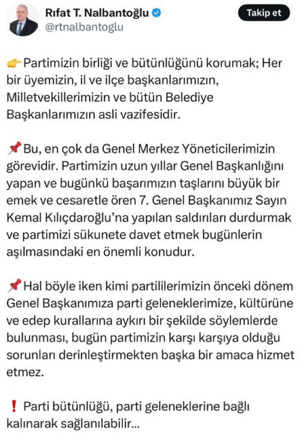 CHP Milletvekillerinden Kemal Kılıçdaroğlu’na destek, parti genel merkezine ve yönetimine tepki geldi.

“7. Genel Başkanımıza saldıranlar emin olun ki , siyasi anlamda; Partimizin Harim-i ismetinde boğulacaktır.”