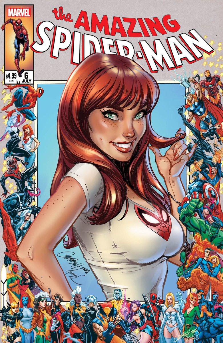 💥🖼️🕸️ Incoming Drop!! My NEW Artist Exclusives for The Amazing #SpiderMan #6 featuring my re-imagine of the classic #MARVEL 25th border portraits covers from ‘86. #MaryJane &amp; 2 more available THIS Saturday, ONLY at jscottcampbell.com !