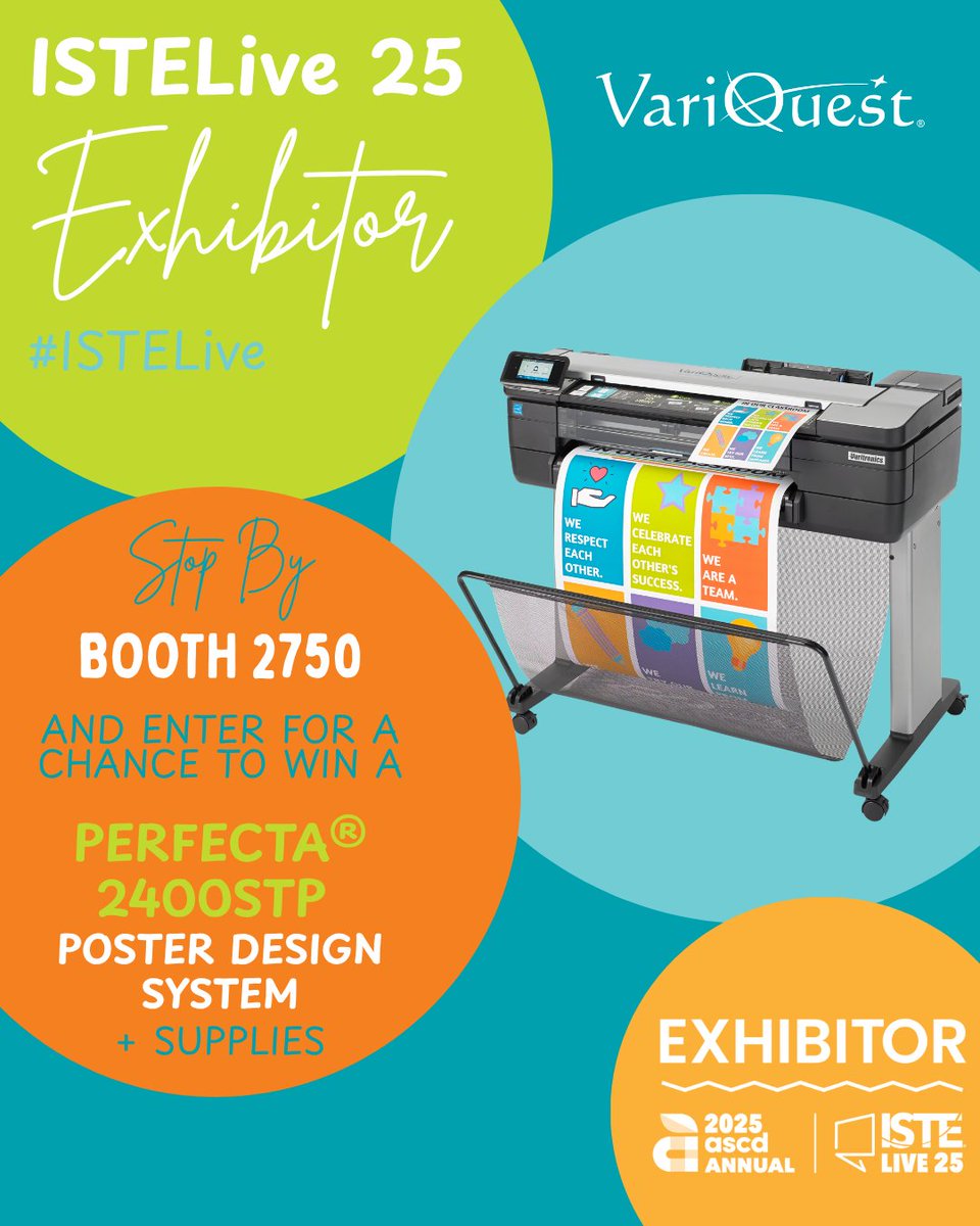 #ISTELive is almost here! If you're heading to San Antonio for the ISTELive 25 conference, make sure booth #2750 is on your list to enter for a chance to win a Perfecta 2400STP Poster Design System! #ISTELive25