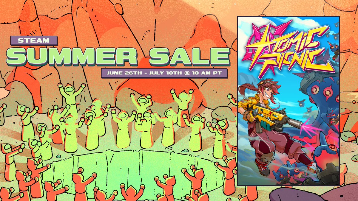 Atomic_Picnic's tweet photo. Oh Yeah, Loners! The Picnic has begun in @Steam's Summer Sale 🤩
Take advantage of the 25% off at #AtomicPicnic from June 26th to July 10th and #LetsHaveAPicnic 📢💥
#SteamSummerSale #BitCakeStudio #MadMushroom #IndieGame #Roguelike https://t.co/SKGxSB4VdL