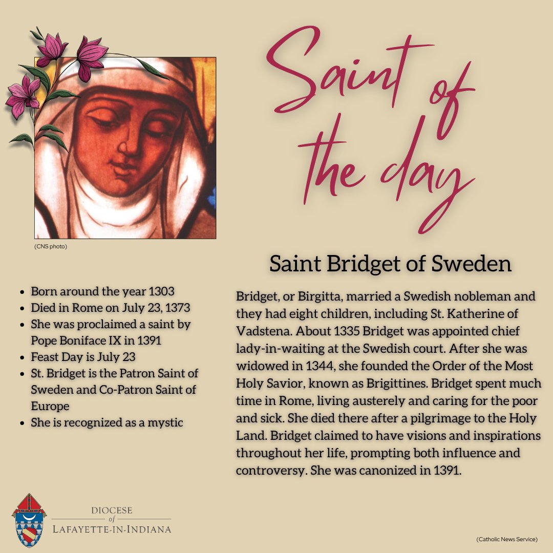 Today is the Feast Day of St. Bridget of Sweden! She is most known for being the founder of the Bridgittines (Order of the Most Holy Savior) and as a mystic during the Middle Ages.